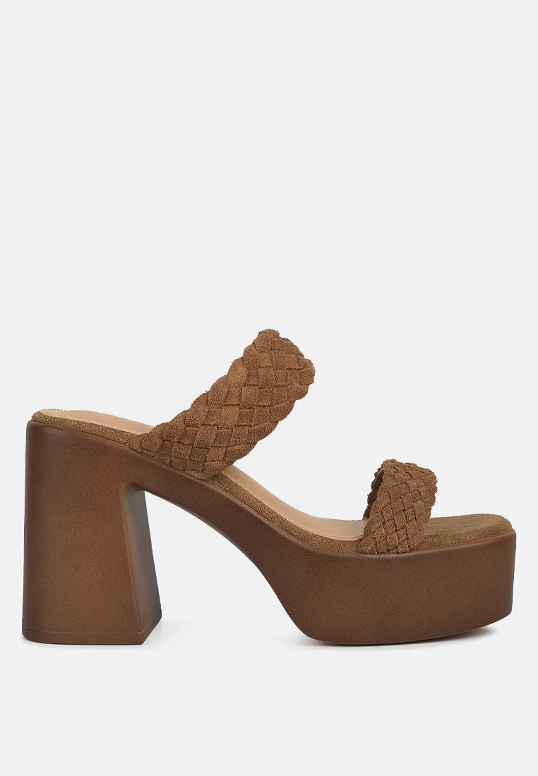 Misaki Woven Suede Strap Platform Sandals in Tan - Image 2