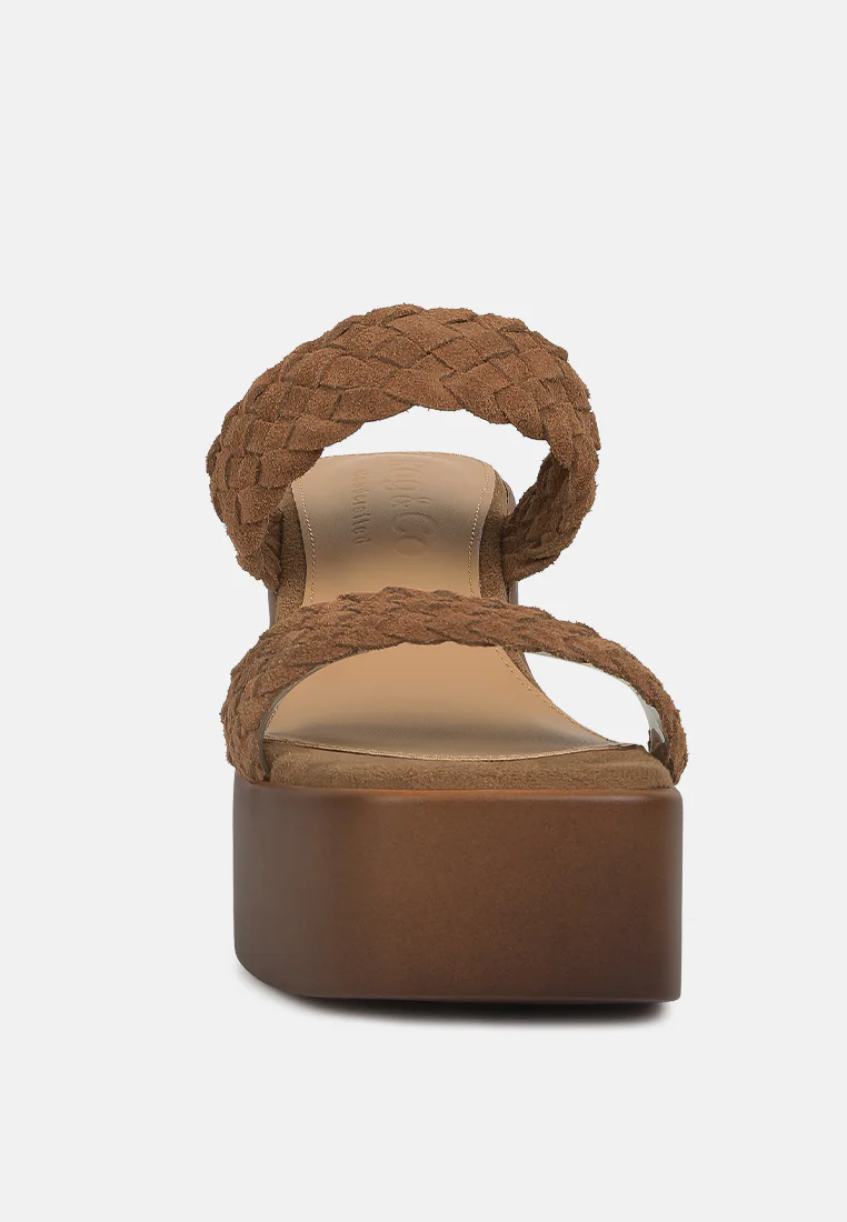 Misaki Woven Suede Strap Platform Sandals in Tan - Image 3