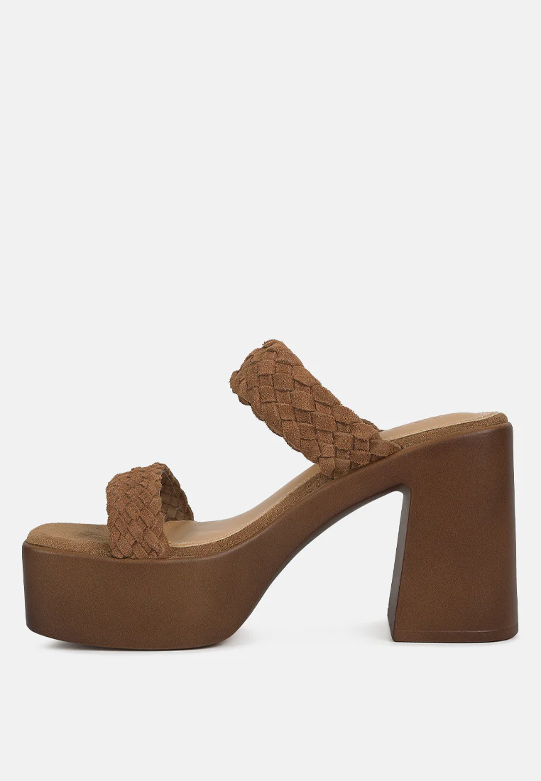 Misaki Woven Suede Strap Platform Sandals in Tan - Image 4
