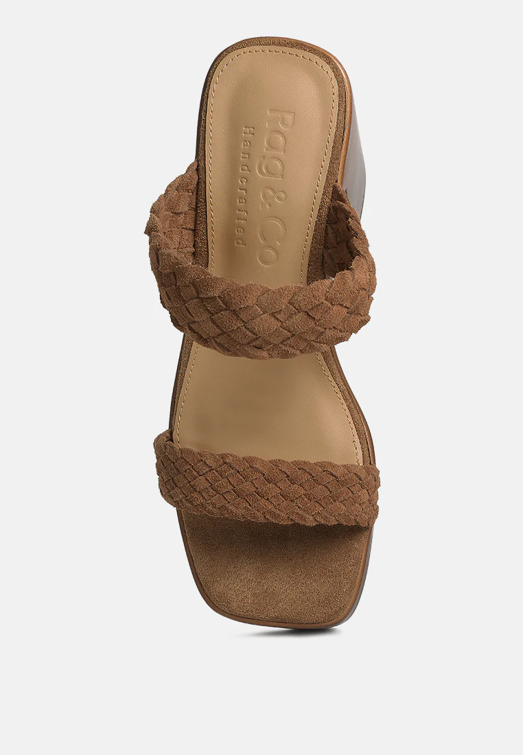 Misaki Woven Suede Strap Platform Sandals in Tan - Image 6