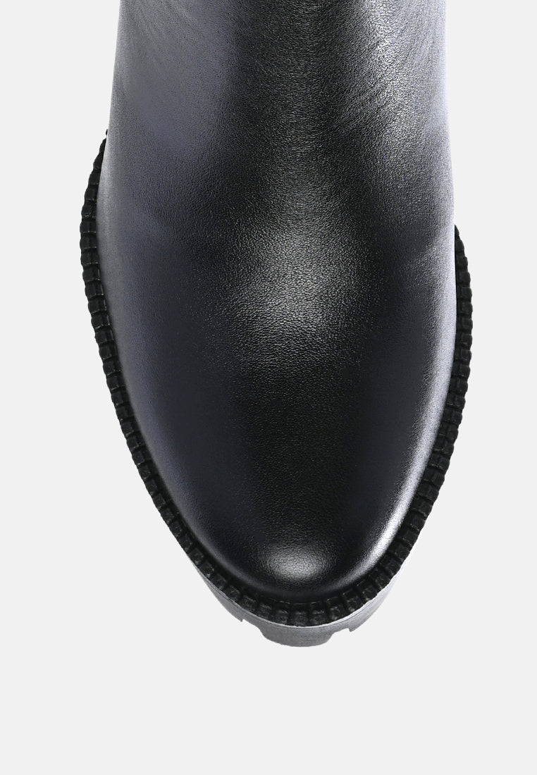 MISTRESS High Block Heeled Chunky Leather Boot in Black - Image 5