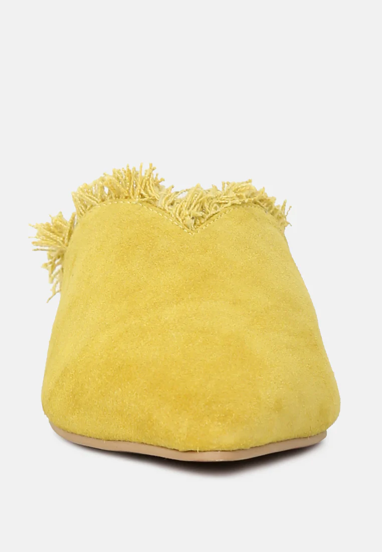 MOLLY Mustard Frayed Leather Mules - Image 3