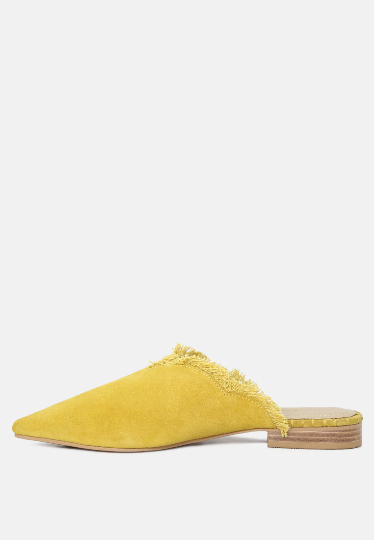 MOLLY Mustard Frayed Leather Mules - Image 4