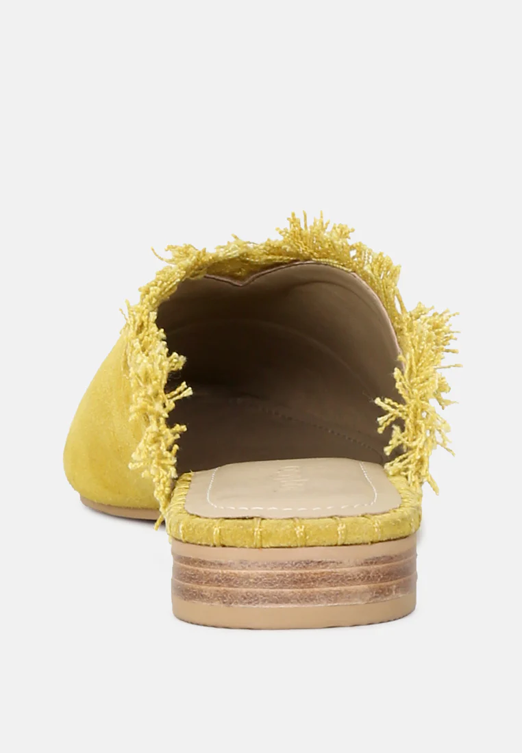 MOLLY Mustard Frayed Leather Mules - Image 5