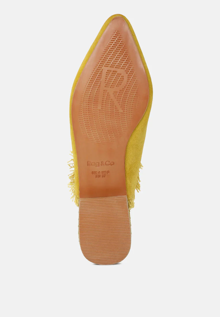 MOLLY Mustard Frayed Leather Mules - Image 6