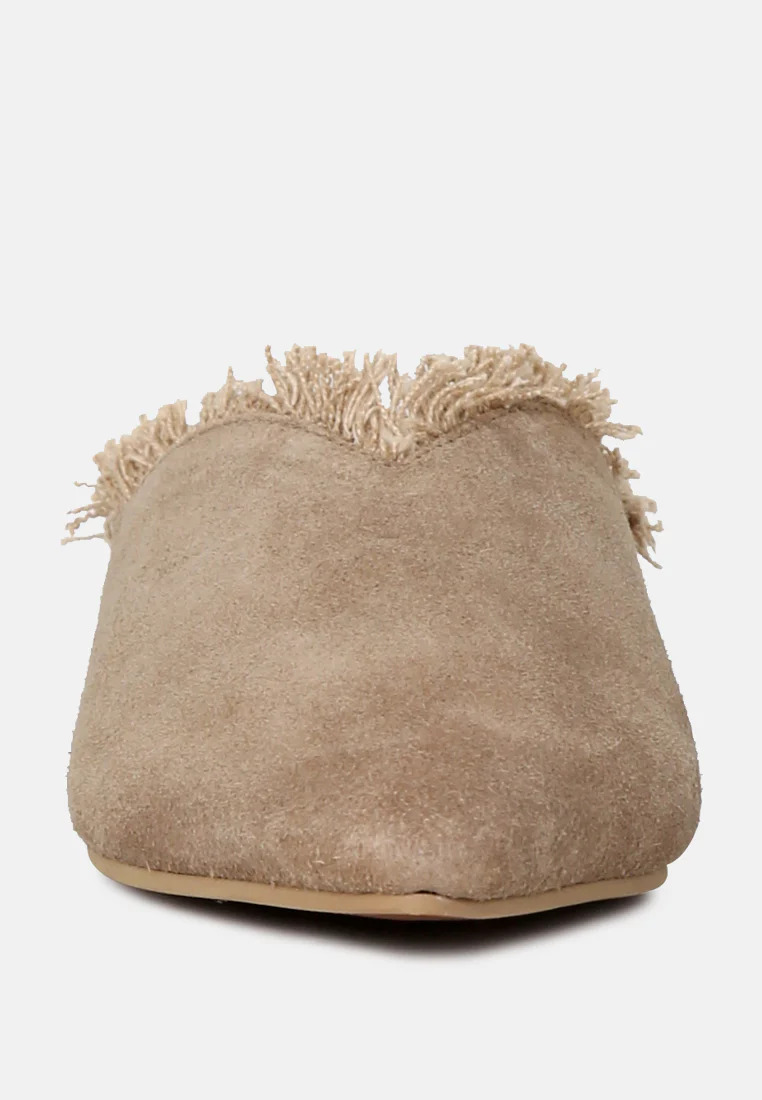 MOLLY Taupe Frayed Leather Mules - Image 5