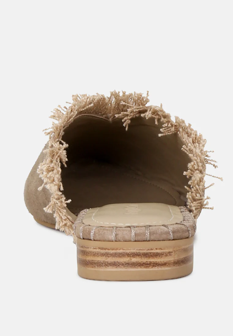 MOLLY Taupe Frayed Leather Mules - Image 6