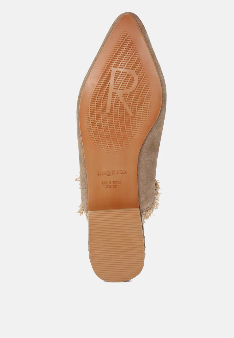MOLLY Taupe Frayed Leather Mules - Image 7