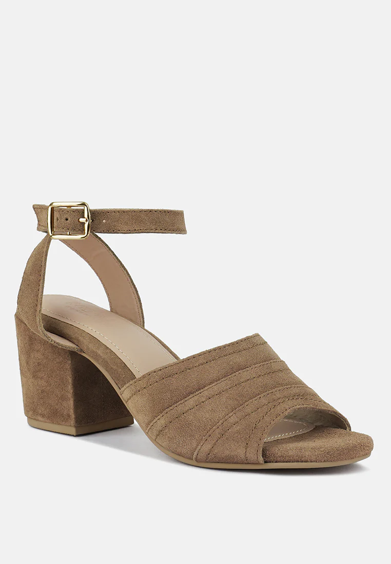 MON-BEAU Fine Suede Block Heeled Sandal in Tan - Image 2