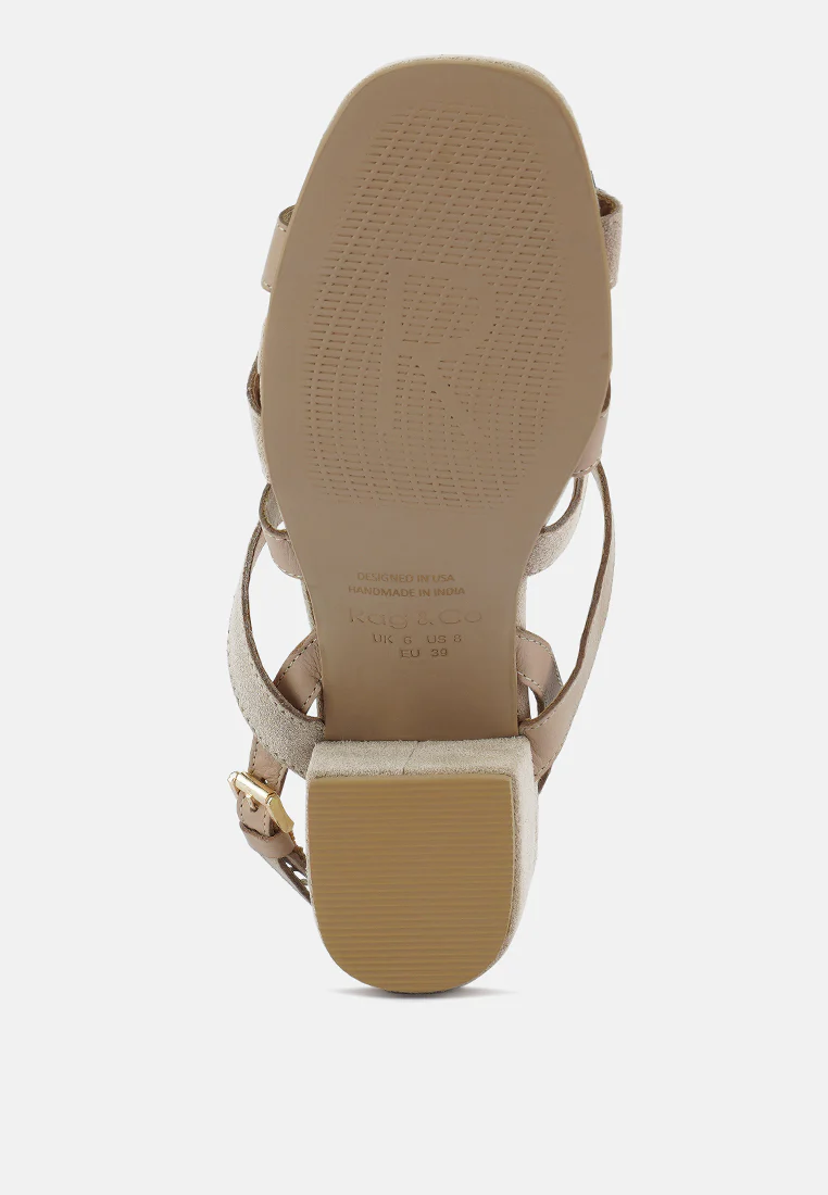 MON-LAPIN Nude High Heeled Block Leather Sandal - Image 7