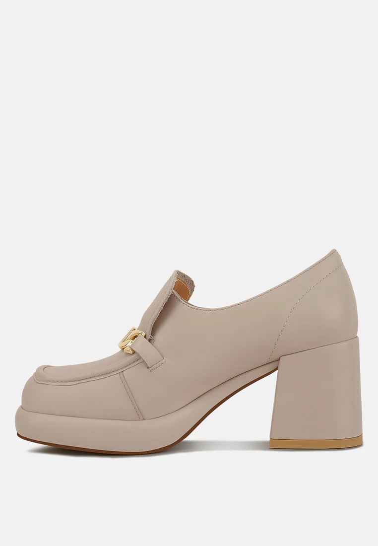 Morgan Metallic Embellishment Leather Platform Loafers in Beige - Image 4
