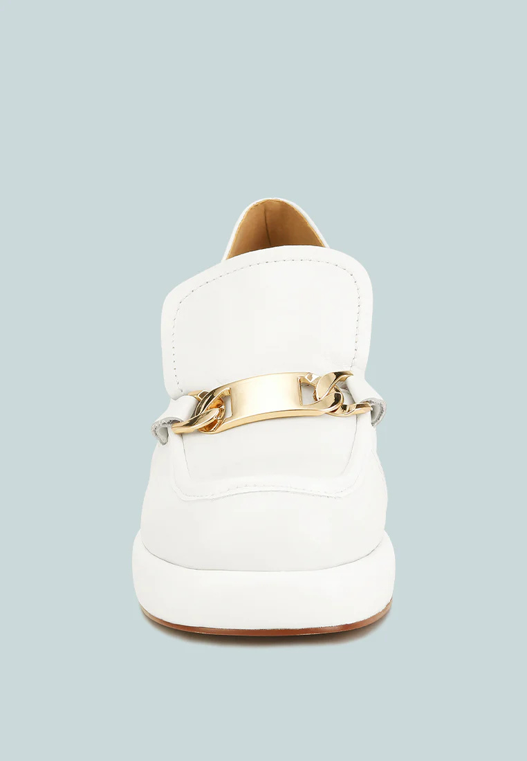 Morgan Metallic Embellishment Leather Platform Loafers in White - Image 3