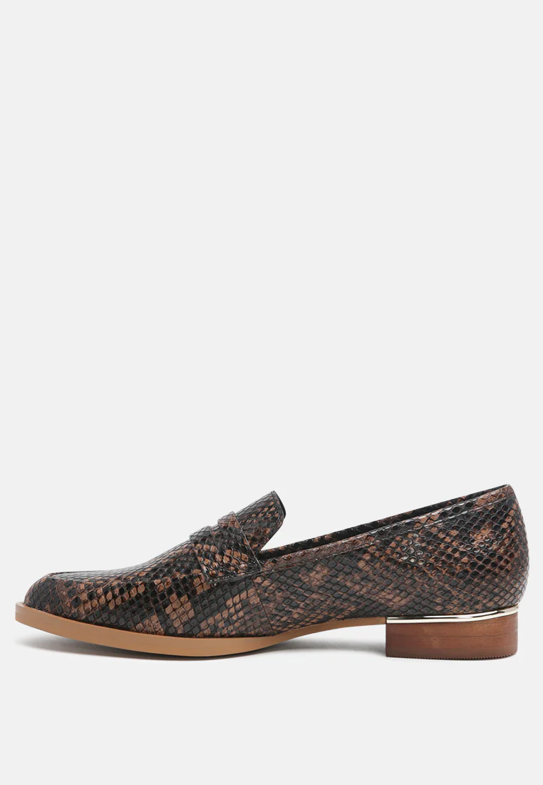 NADIA Brown Snake Textured Loafers - Image 3