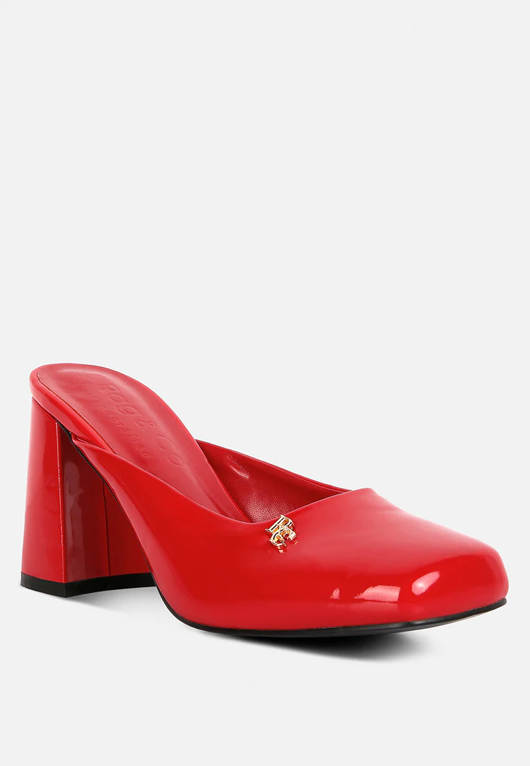 NEOPLAST Red Patent Faux Leather Block Heeled Mules - Image 3