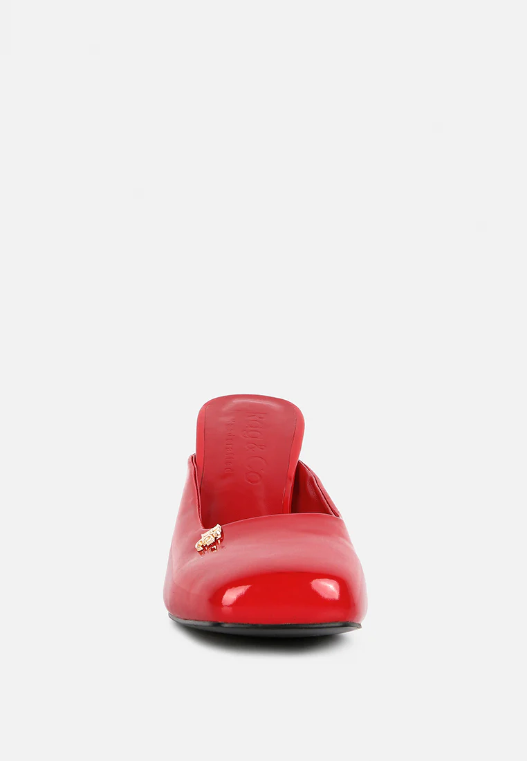 NEOPLAST Red Patent Faux Leather Block Heeled Mules - Image 4