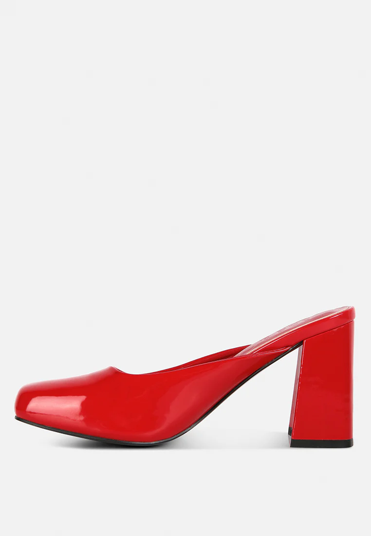 NEOPLAST Red Patent Faux Leather Block Heeled Mules - Image 5