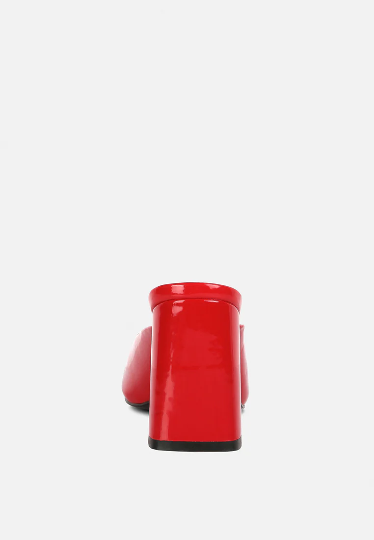 NEOPLAST Red Patent Faux Leather Block Heeled Mules - Image 6