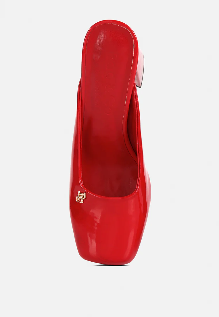 NEOPLAST Red Patent Faux Leather Block Heeled Mules - Image 7