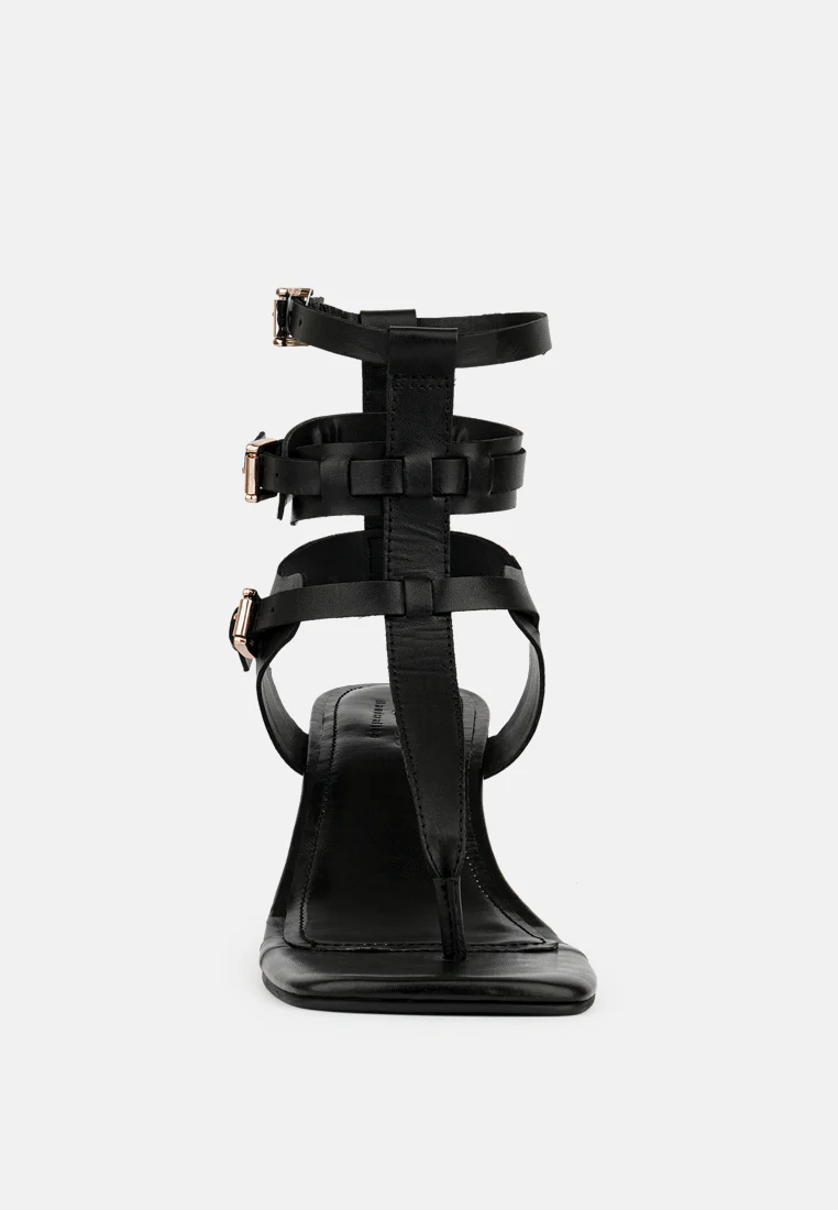 NEREID Black Kitten Heel Cut Out Gladiator Sandals - Image 3