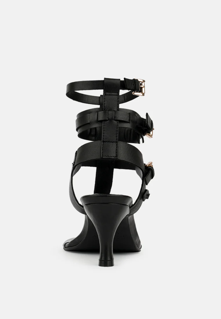 NEREID Black Kitten Heel Cut Out Gladiator Sandals - Image 5