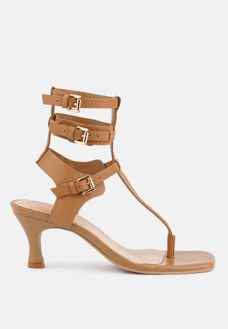 NEREID Tan Kitten Heel Cut Out Gladiator Sandals - Image 2