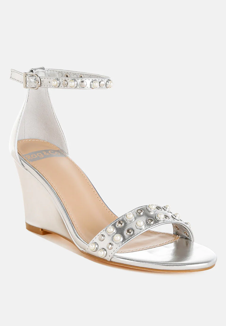 Jumera Metallic Pearl Embellished Wedges - Image 3