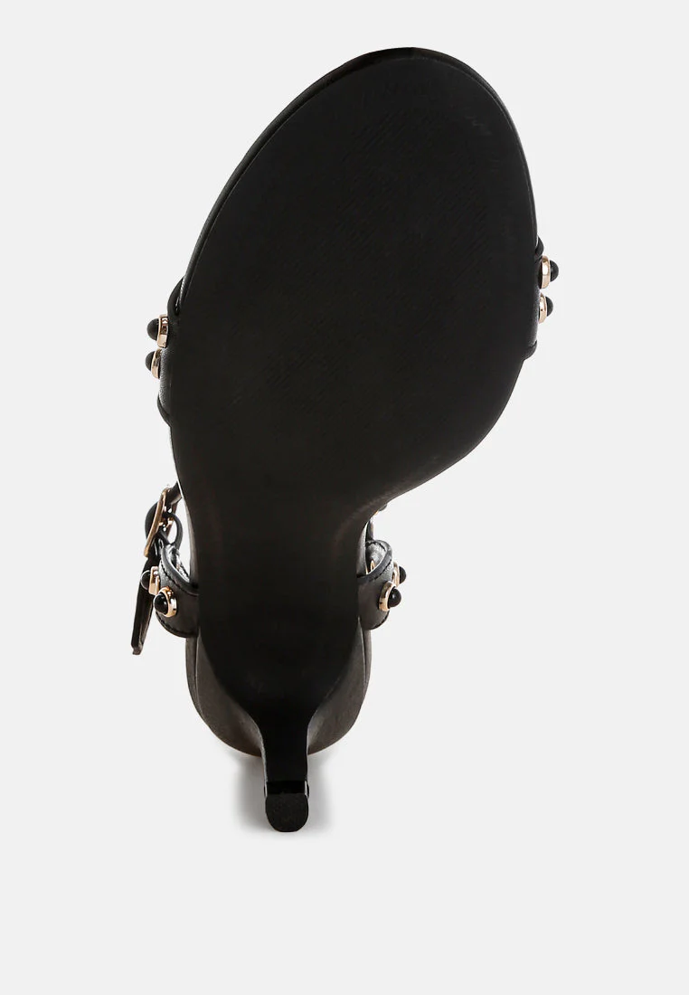 Morosa Studded Real Leather Kitten Heel Sandals - Image 11