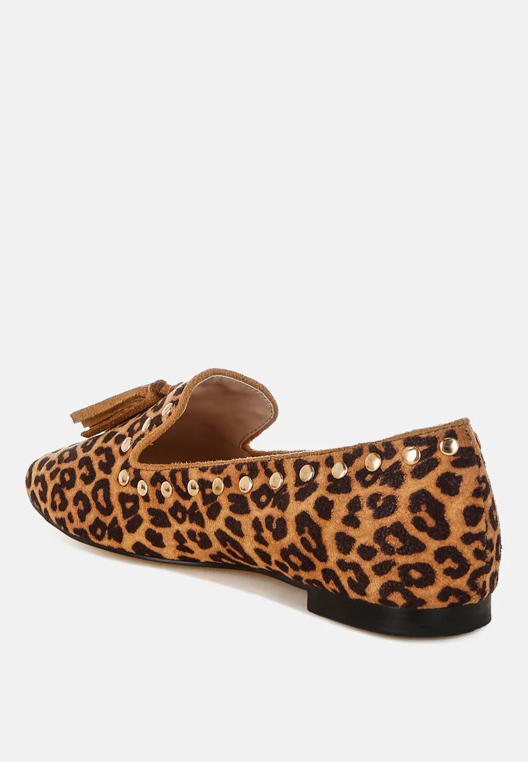Niloha Studs & Tassels Detail Leopard Loafers - Image 3