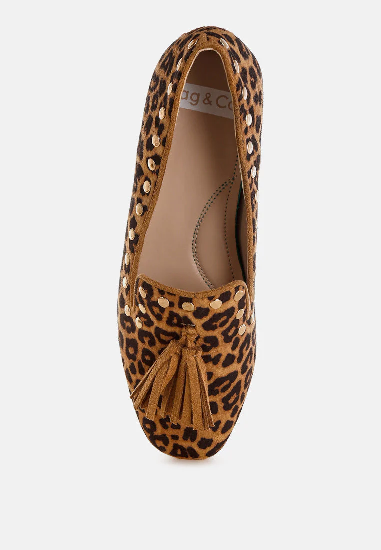 Niloha Studs & Tassels Detail Leopard Loafers - Image 4