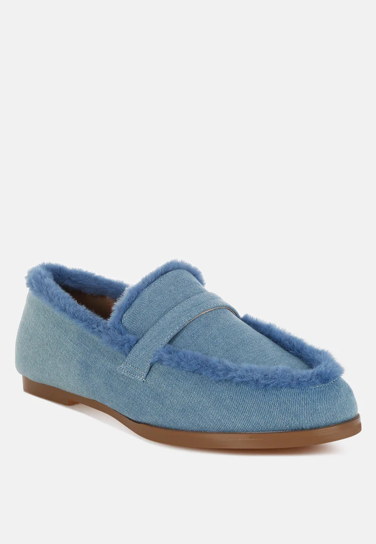 Nivena Fur Detail Denim Loafers - Image 2