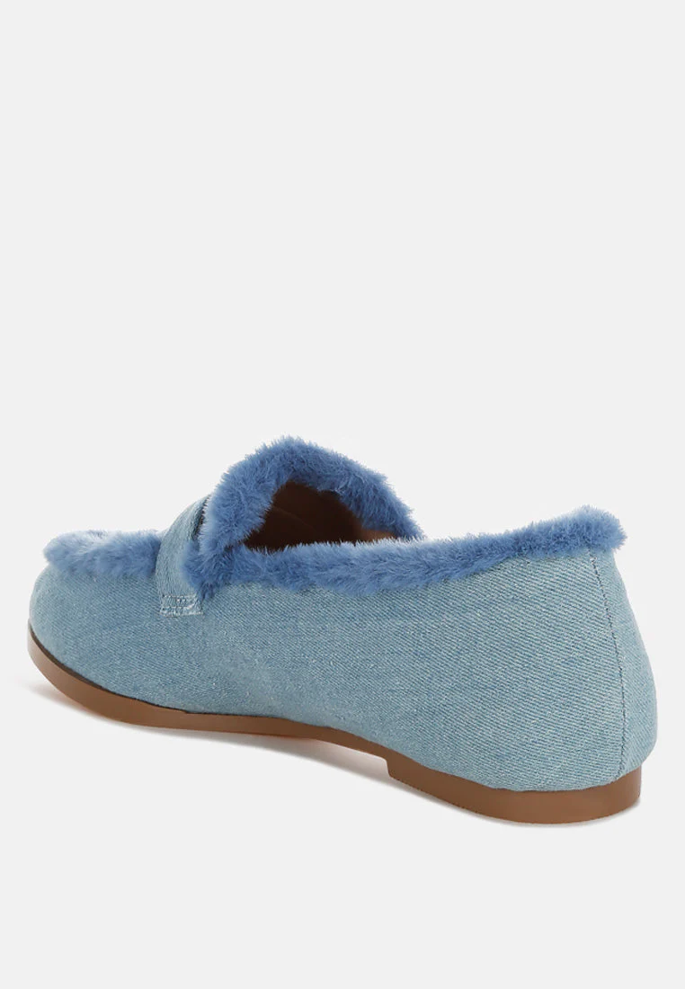 Nivena Fur Detail Denim Loafers - Image 3