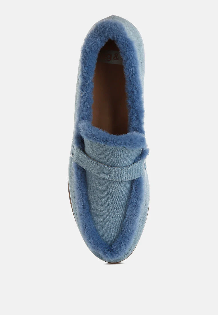 Nivena Fur Detail Denim Loafers - Image 4