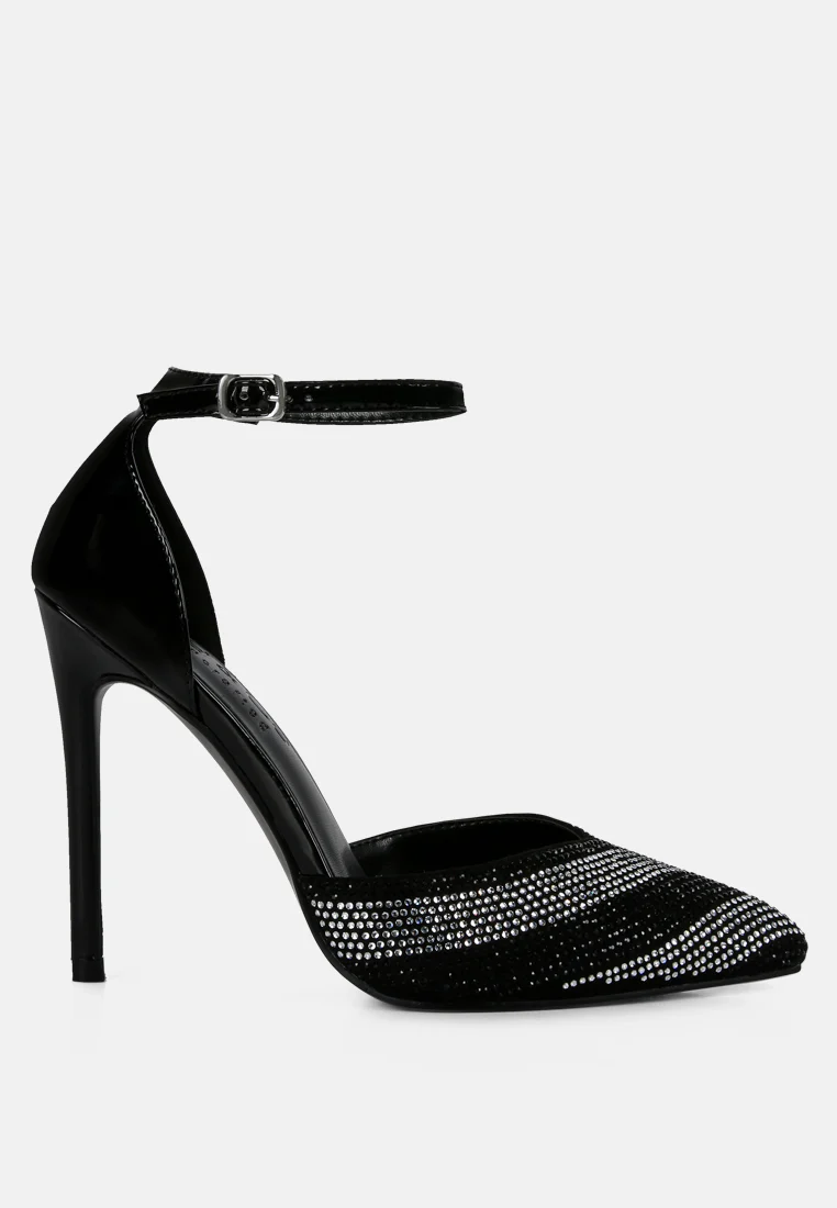 NOBLES Black Rhinestone Patterned Stiletto Sandals - Image 2