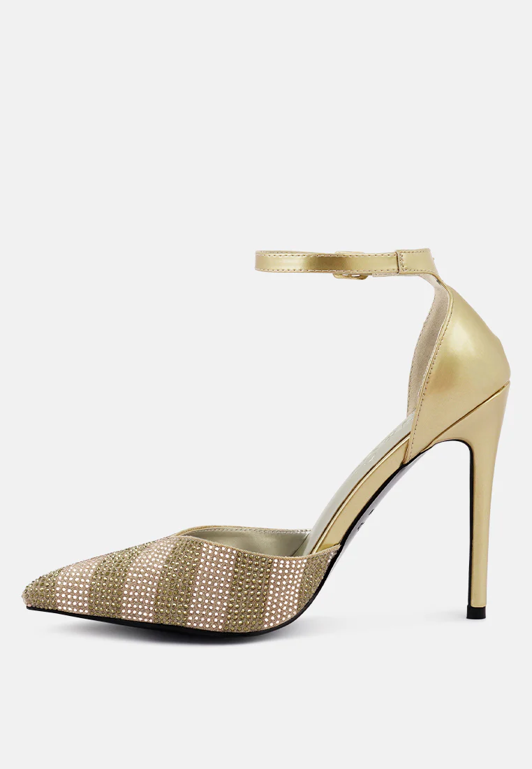 NOBLES Gold Rhinestone Patterned Stiletto Sandals - Image 4