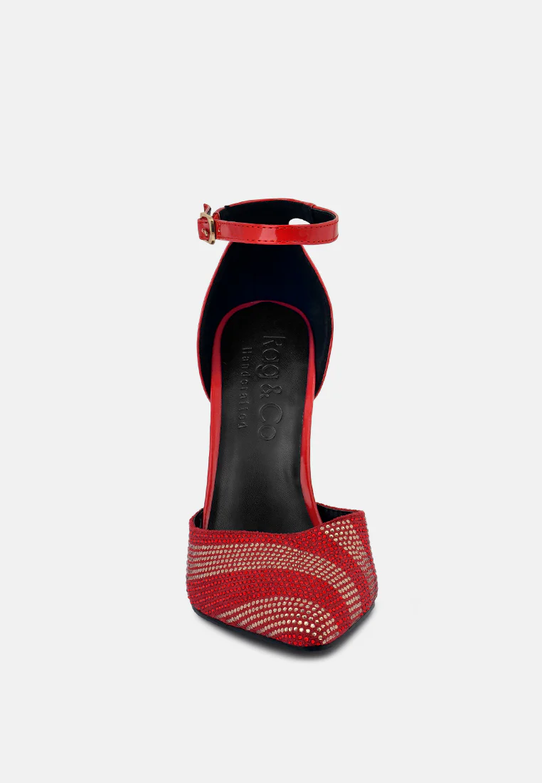 NOBLES Red Rhinestone Patterned Stiletto Sandals - Image 3
