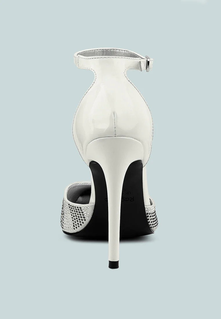 NOBLES White Rhinestone Patterned Stiletto Sandals - Image 3