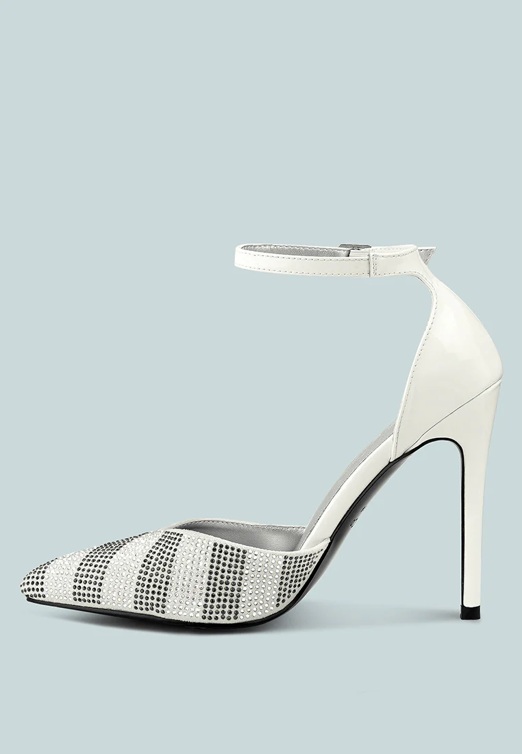 NOBLES White Rhinestone Patterned Stiletto Sandals - Image 4