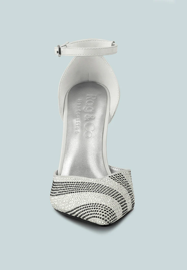 NOBLES White Rhinestone Patterned Stiletto Sandals - Image 5