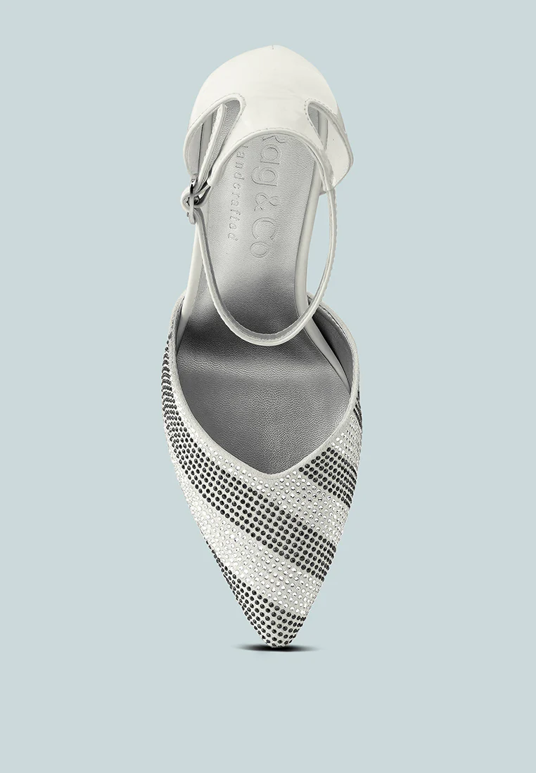 NOBLES White Rhinestone Patterned Stiletto Sandals - Image 6
