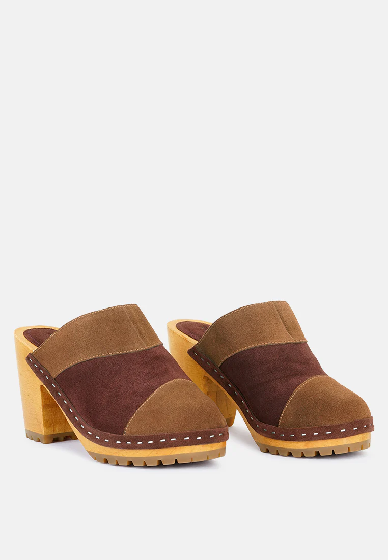 OCHROMA Vintage Patchwork Suede Mule Clogs in Tan - Image 2