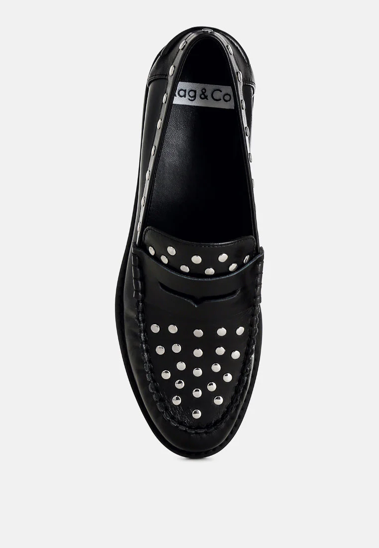 Oglavia Studs Embellished Leather Loafers - Image 10