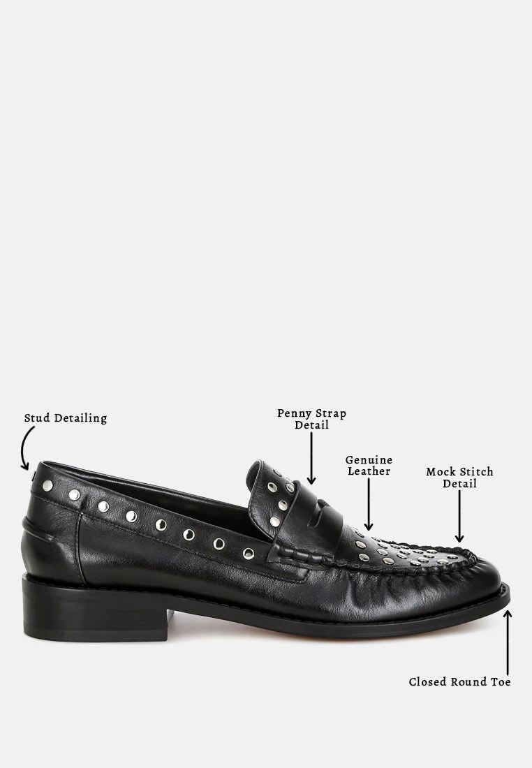 Oglavia Studs Embellished Leather Loafers - Image 12