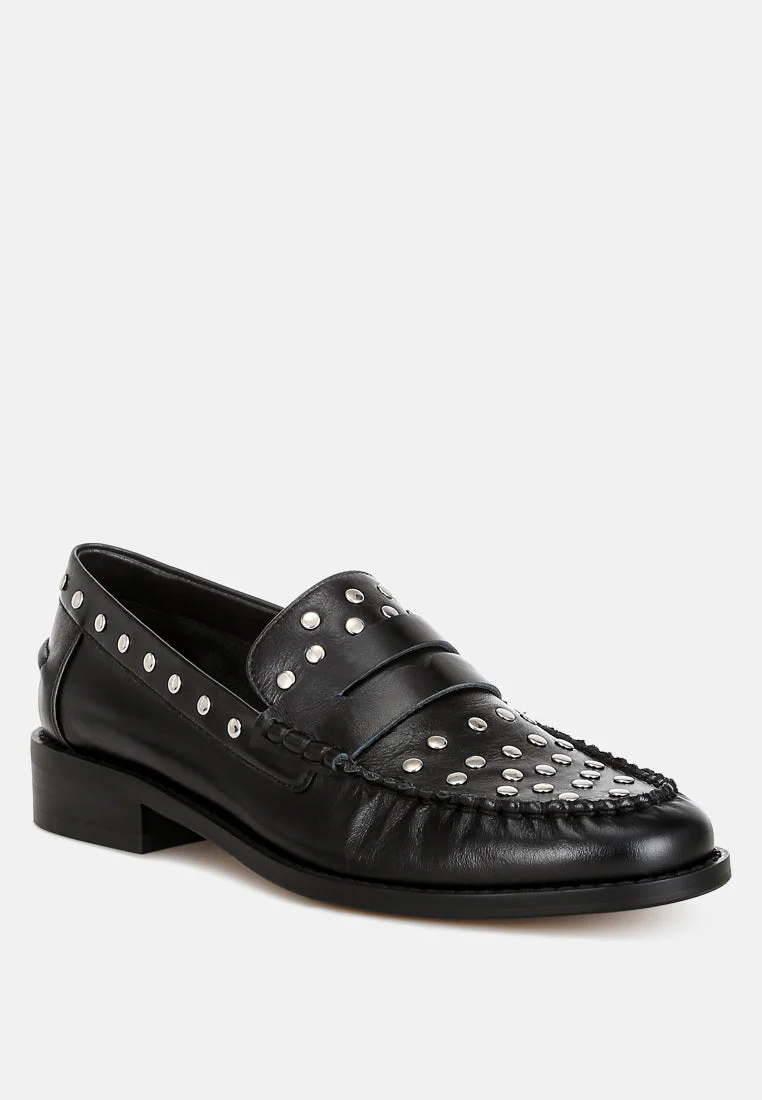 Oglavia Studs Embellished Leather Loafers - Image 8