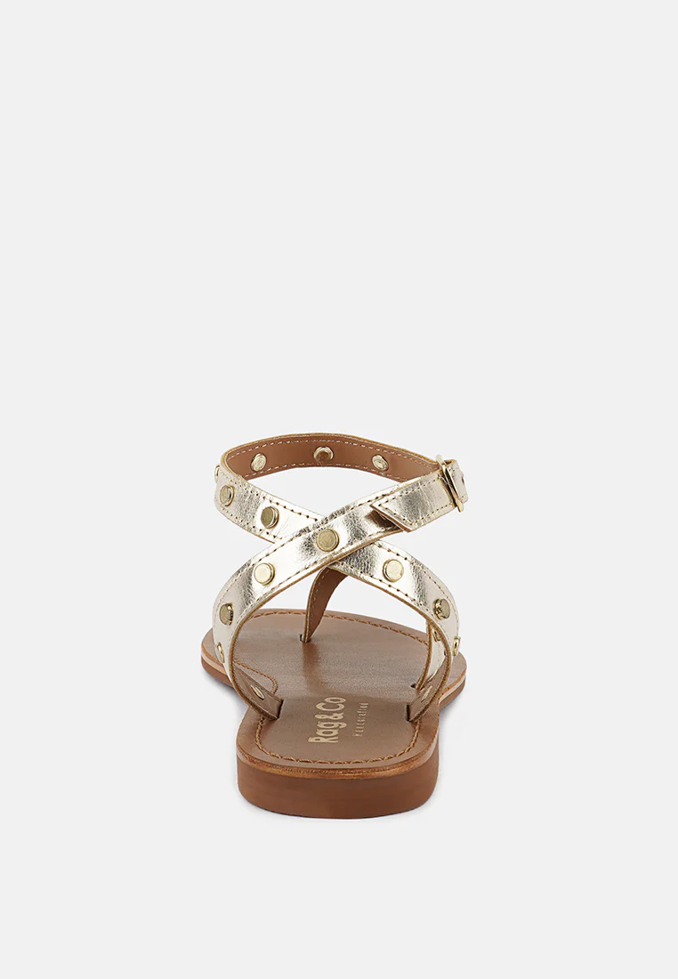 OPRAH Studs Embellished Flat Sandals in Gold - Image 5
