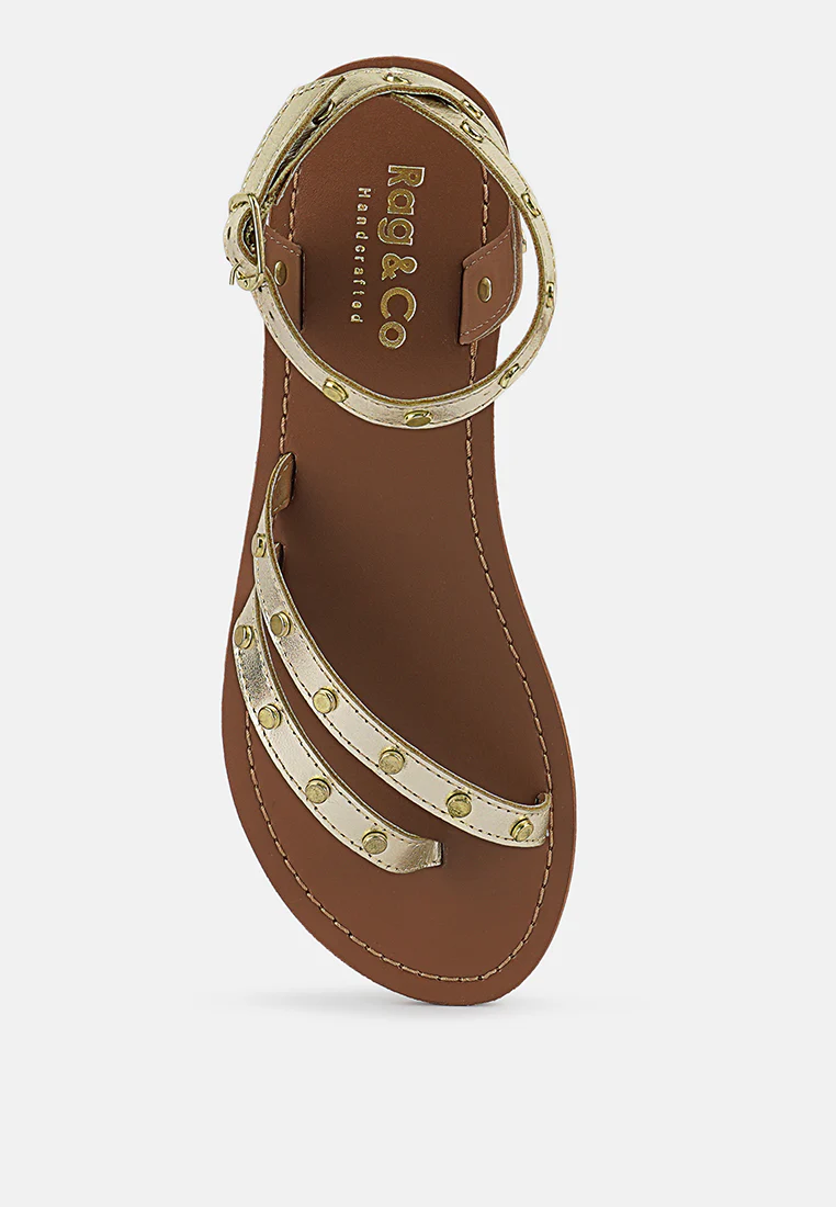 OPRAH Studs Embellished Flat Sandals in Gold - Image 6