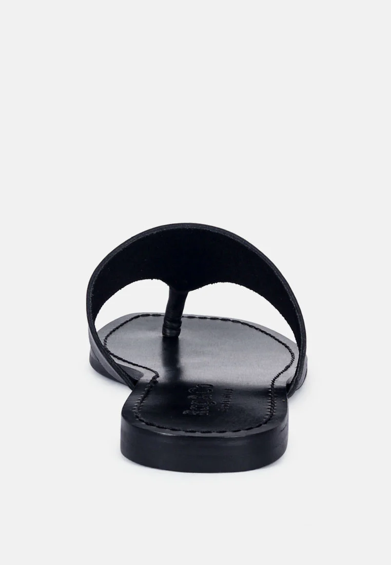 OROFERR Black Soft Leather Luxury Thong Flats - Image 5