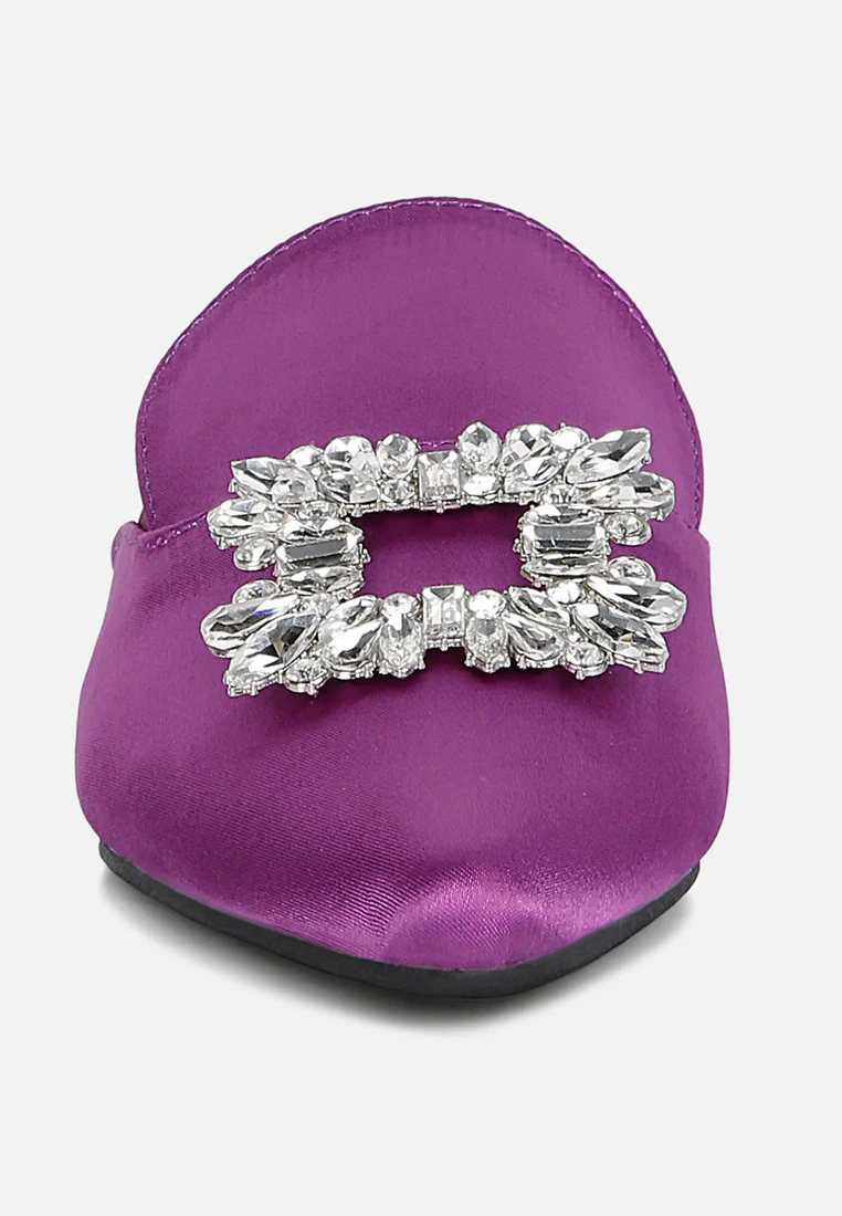 PERRINE Diamante Brooch Slip On Mules in Purple - Image 3