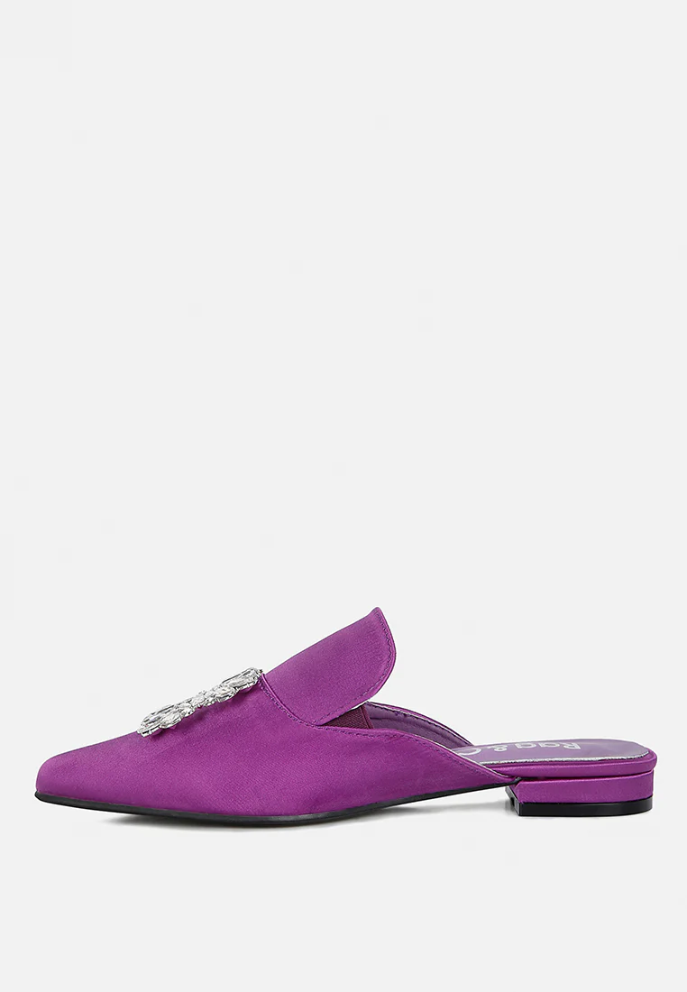 PERRINE Diamante Brooch Slip On Mules in Purple - Image 4
