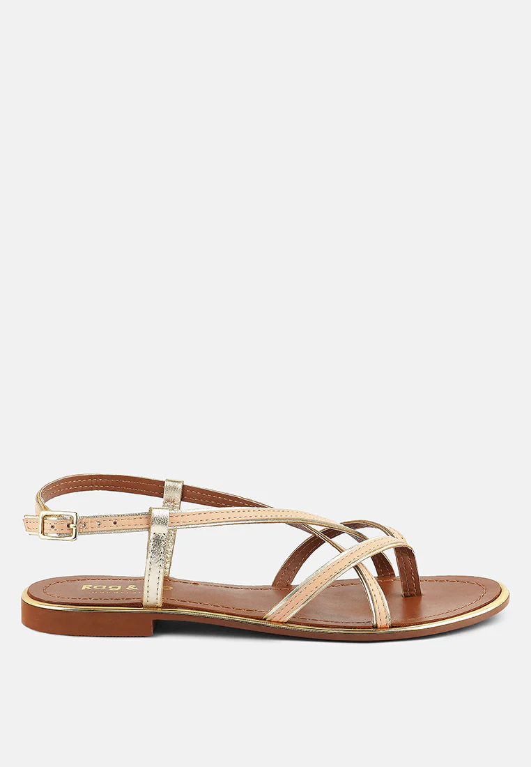 PHEOBE Strappy Beige Flat Sandals - Image 2