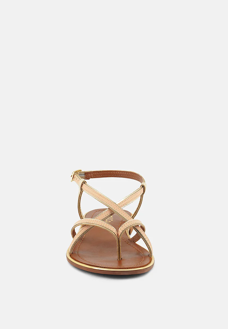 PHEOBE Strappy Beige Flat Sandals - Image 3